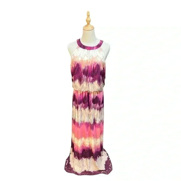LondonTime sleeveless key hole elastic waist maxi tie dye dress Size 12 - Picture 1 of 5